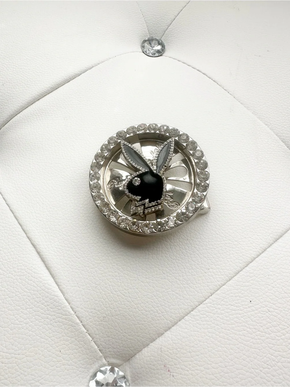 Playboy Bling Bunny Crystal Accent spinner belt buckle Y2K vintage black